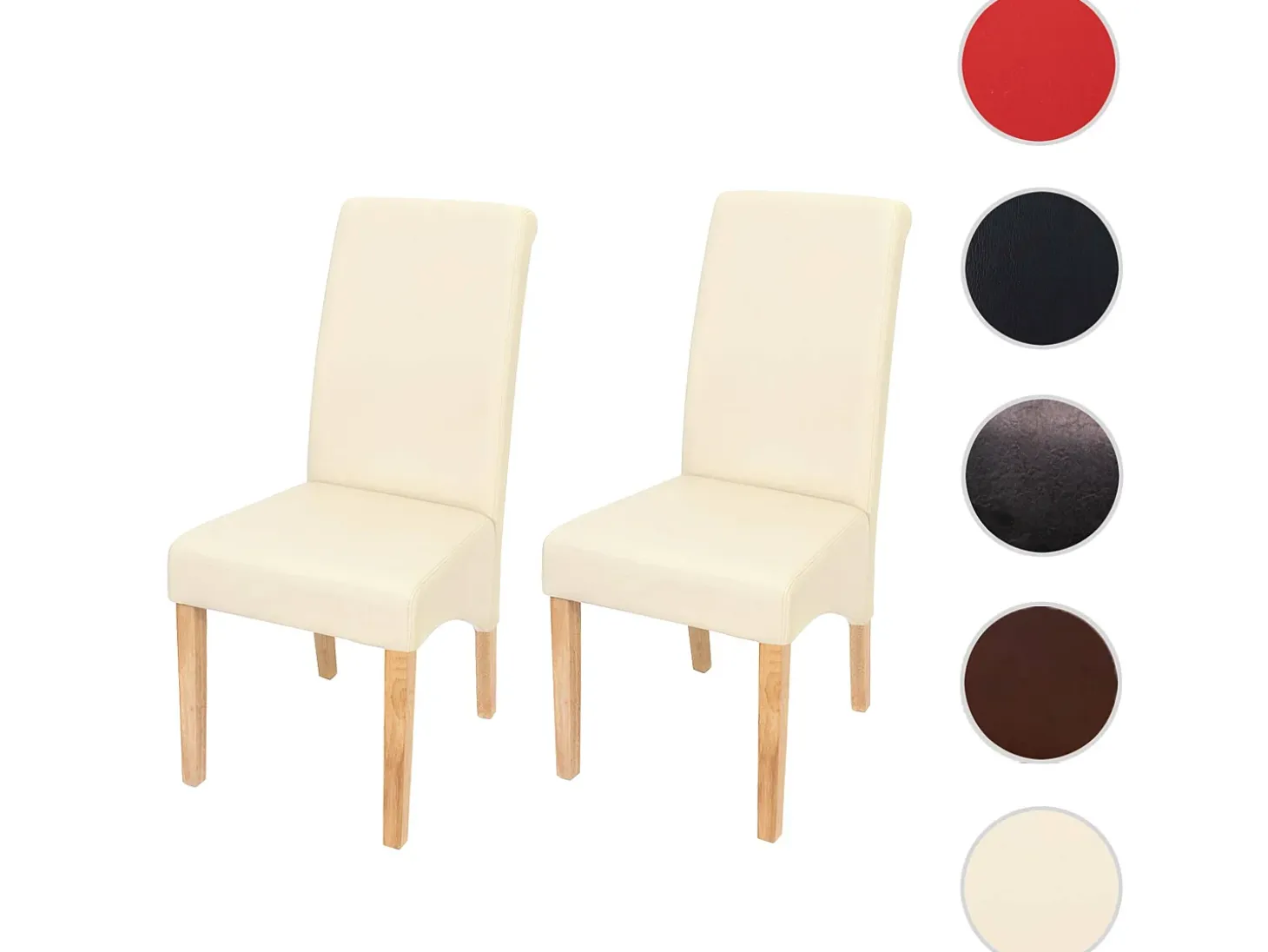 Silla de comedor Cesena (set de 2), polipiel mate, color crema, patas claras