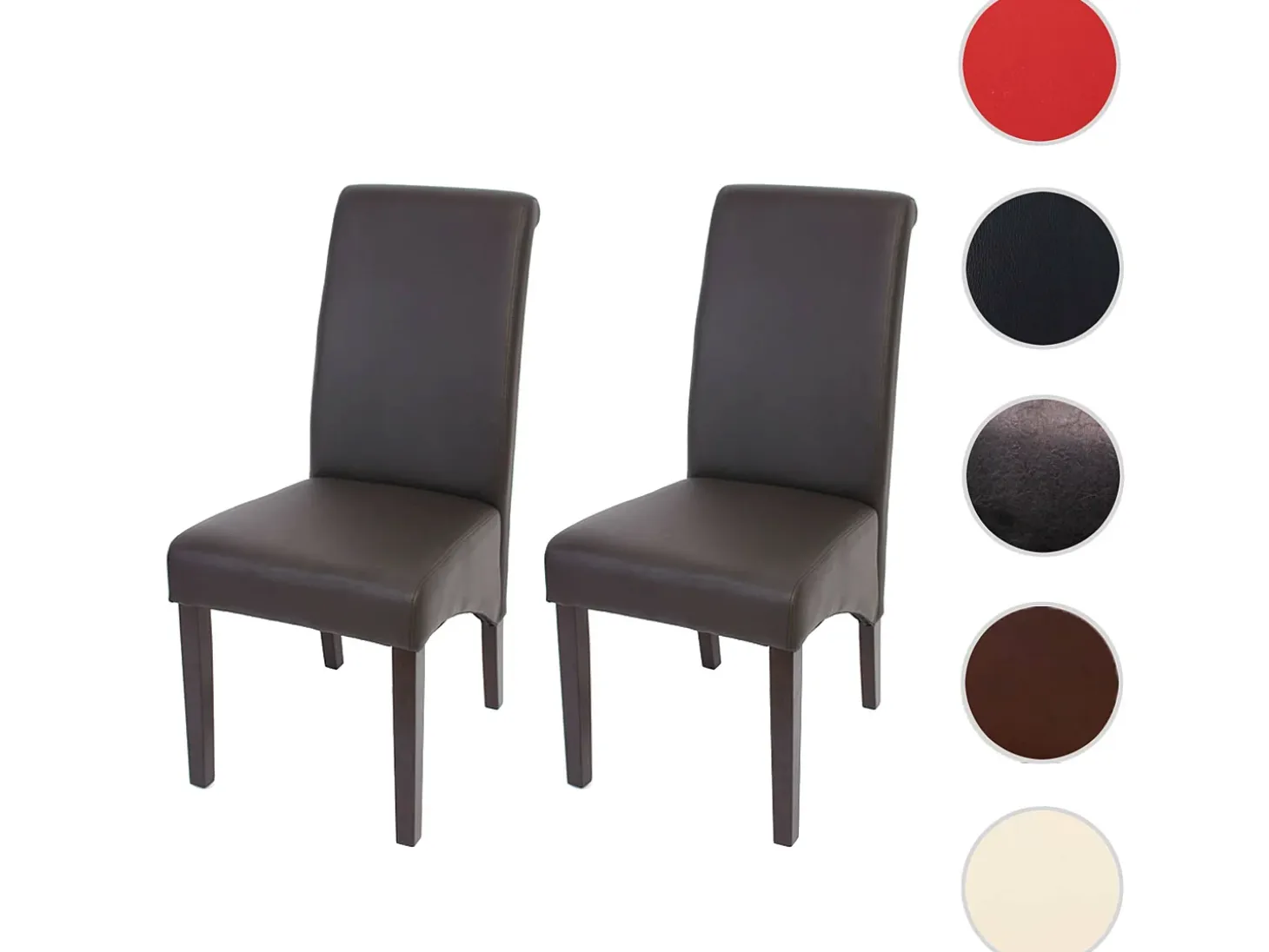 Silla de comedor Cesena (set de 2), polipiel mate, marrón, patas oscuras
