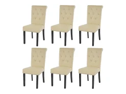 Silla de comedor Chesterfield II (juego de 6), polipiel, crema, patas oscuras