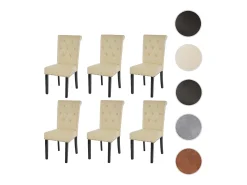 Silla de comedor Chesterfield II (juego de 6), polipiel, crema, patas oscuras