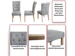 Silla de comedor Chesterfield II (set de 2), Piel sintética, Crema, Patas Ligeras