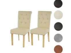 Silla de comedor Chesterfield II (set de 2), Piel sintética, Crema, Patas Ligeras