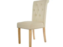 Silla de comedor Chesterfield II (set de 2), Piel sintética, Crema, Patas Ligeras