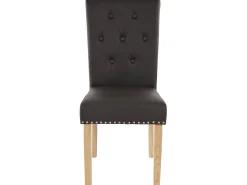 Silla de comedor Chesterfield II (set de 2), imitación de cuero, café, patas ligeras