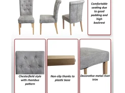 Silla de comedor Chesterfield II (set de 2), imitación de cuero, café, patas ligeras