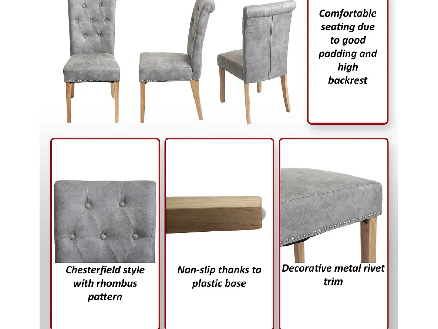 Silla de comedor Chesterfield II (set de 2), imitación de cuero, café, patas ligeras