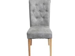 Silla de comedor Chesterfield II (set de 2), tela/textil gris claro, patas claras