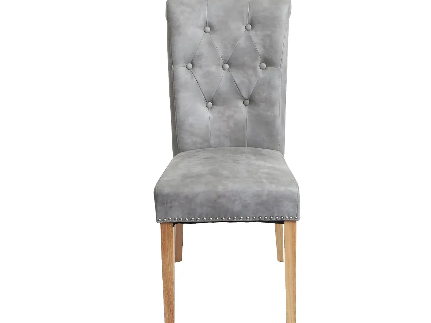 Silla de comedor Chesterfield II (set de 2), tela/textil gris claro, patas claras