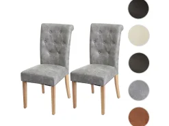 Silla de comedor Chesterfield II (set de 2), tela/textil gris claro, patas claras