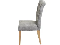 Silla de comedor Chesterfield II (set de 2), tela/textil gris claro, patas claras
