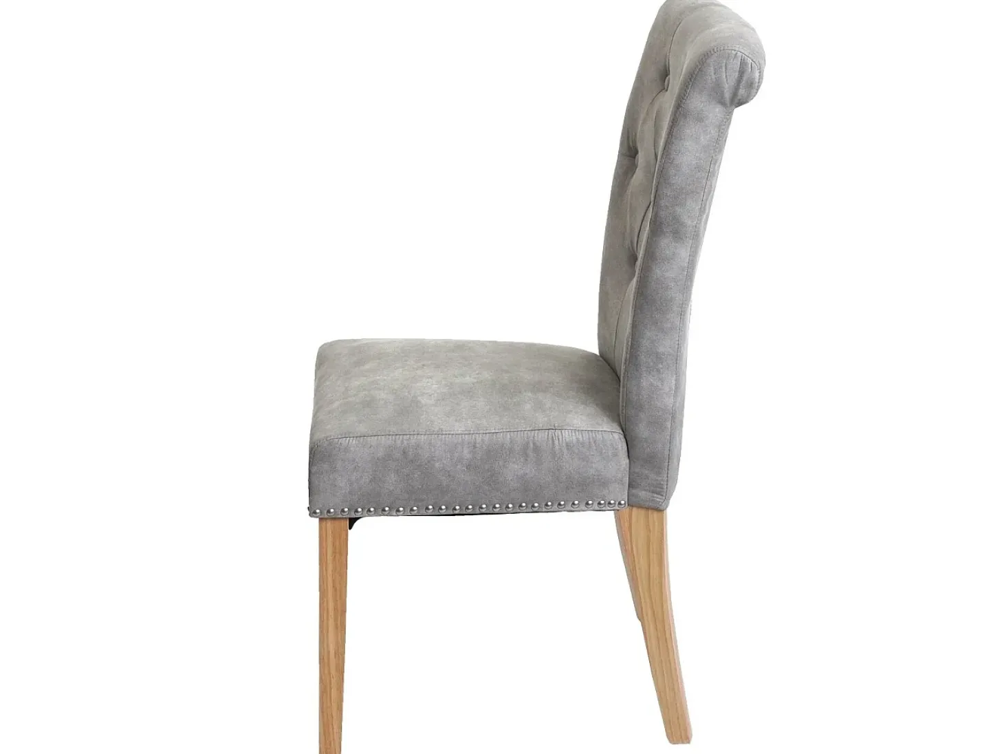 Silla de comedor Chesterfield II (set de 2), tela/textil gris claro, patas claras