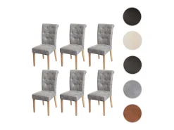 Silla de comedor Chesterfield II (juego de 6), tela/textil gris claro, patas claras
