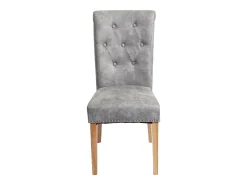 Silla de comedor Chesterfield II (juego de 6), tela/textil gris claro, patas claras