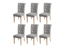 Silla de comedor Chesterfield II (juego de 6), tela/textil gris claro, patas claras