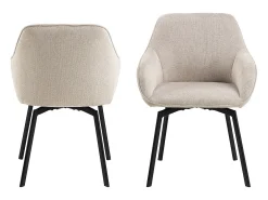 Silla de comedor Clara con reposabrazos tela beige.