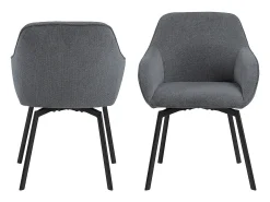 Silla de comedor Clara con reposabrazos tela gris.
