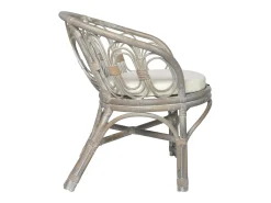 Silla de comedor con cojín ratán natural gris y lino ES851821
