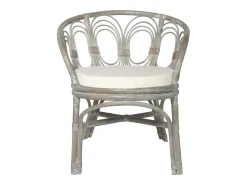 Silla de comedor con cojín ratán natural gris y lino ES851821