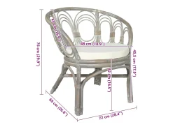 Silla de comedor con cojín gris Ratán natural y lino