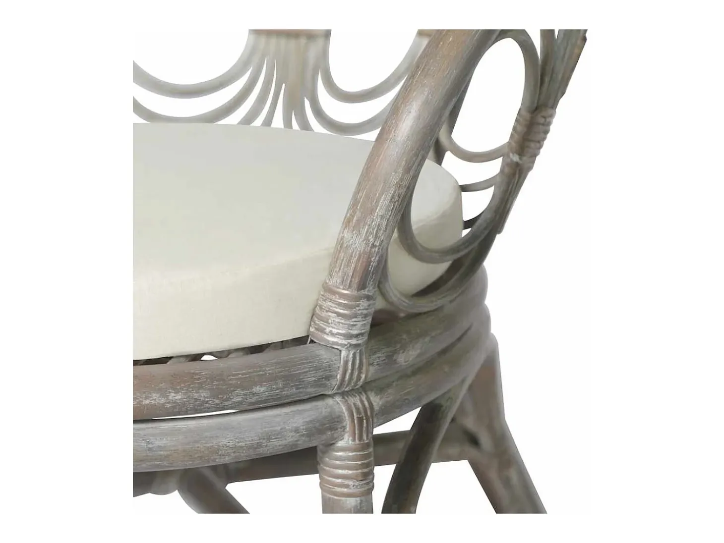 Silla de comedor con cojín gris Ratán natural y lino