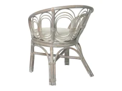 Silla de comedor con cojín gris Ratán natural y lino
