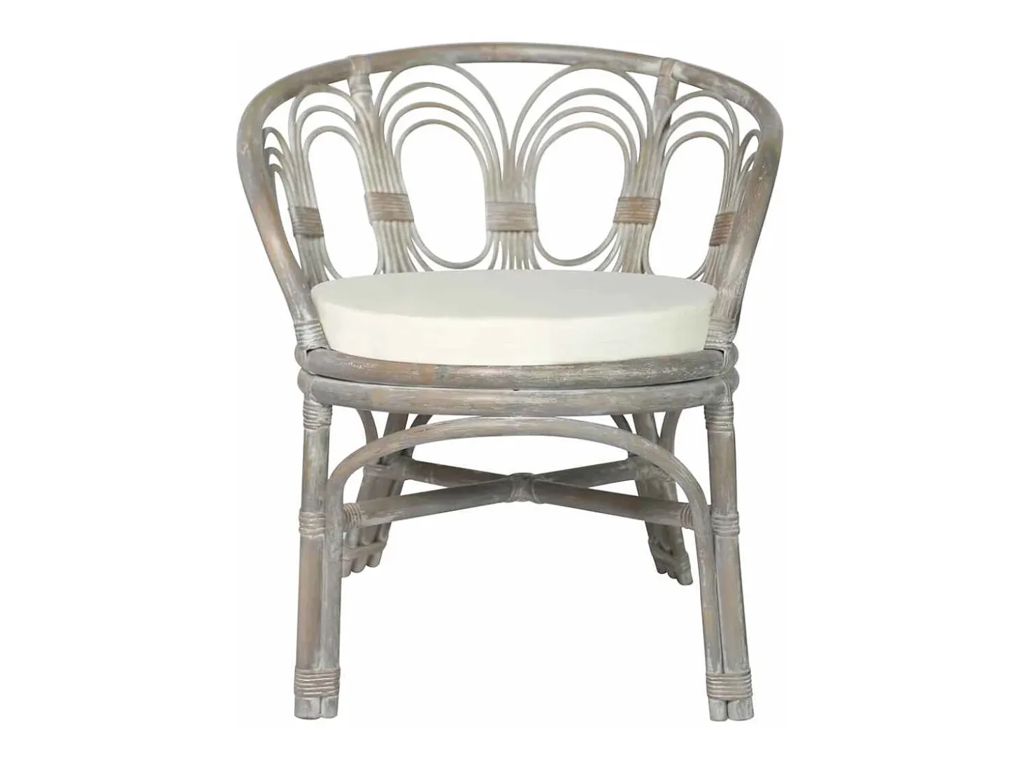 Silla de comedor con cojín gris Ratán natural y lino