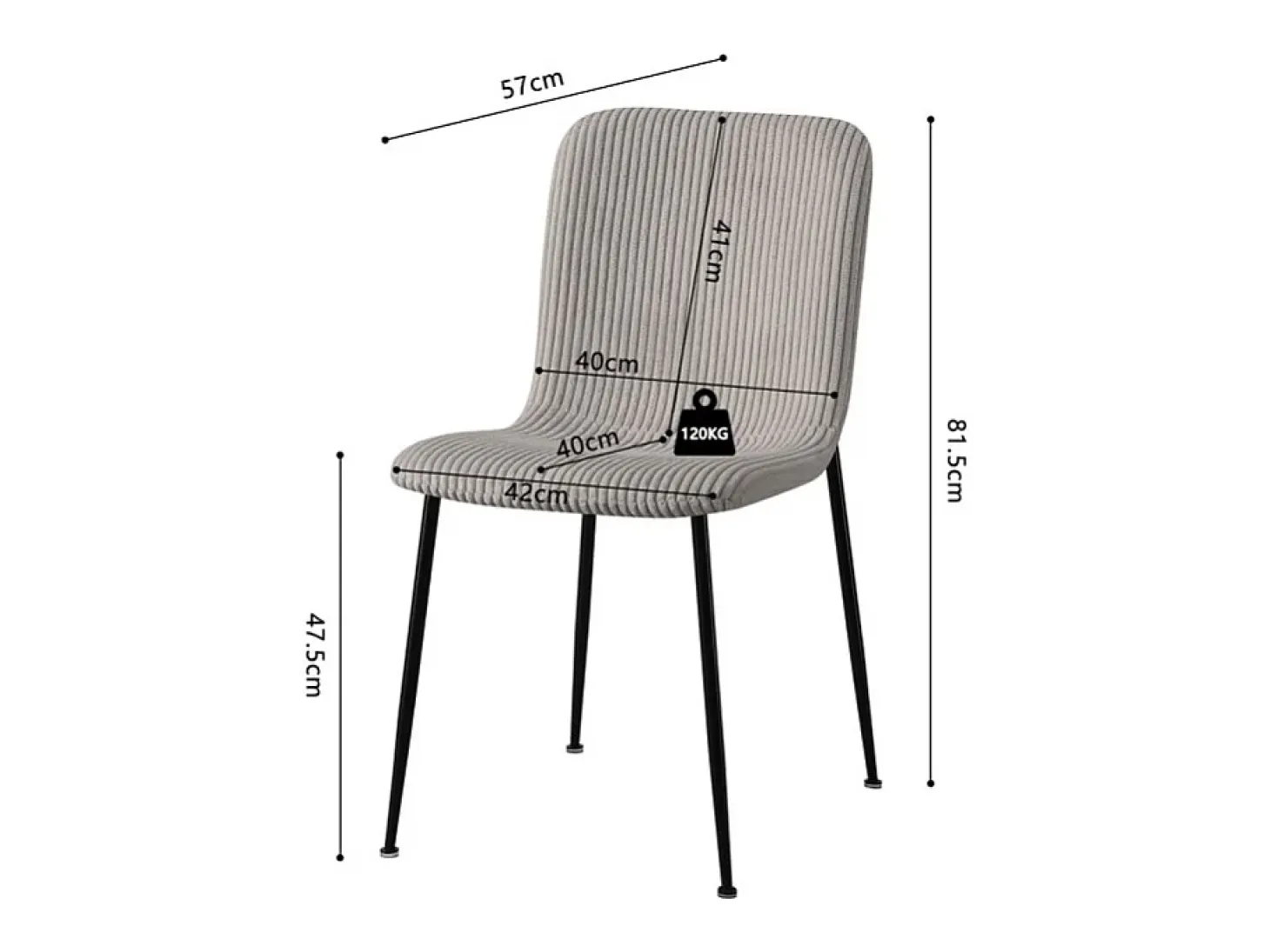 Silla de comedor CORDUROY – Terciopelo de pana gris claro – Patas de metal negro – Estilo diseño