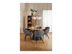 Silla de comedor Darlene con reposabrazos tela gris.