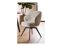 Silla de comedor Darlene con reposabrazos chenilla gris.