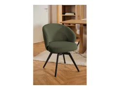 Silla de comedor Darlene con reposabrazos tela verde.