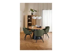 Silla de comedor Darlene con reposabrazos tela verde.