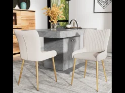 Silla de comedor de 2 piezas de terciopelo beige con patas de metal dorado y soporte lumbar (74x58x48 cm)