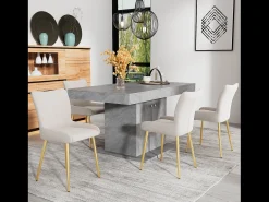 Silla de comedor de 2 piezas de terciopelo beige con patas de metal dorado y soporte lumbar (74x58x48 cm)