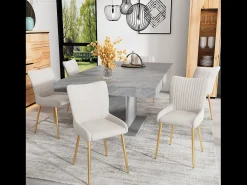 Silla de comedor de 2 piezas de terciopelo beige con patas de metal dorado y soporte lumbar (74x58x48 cm)