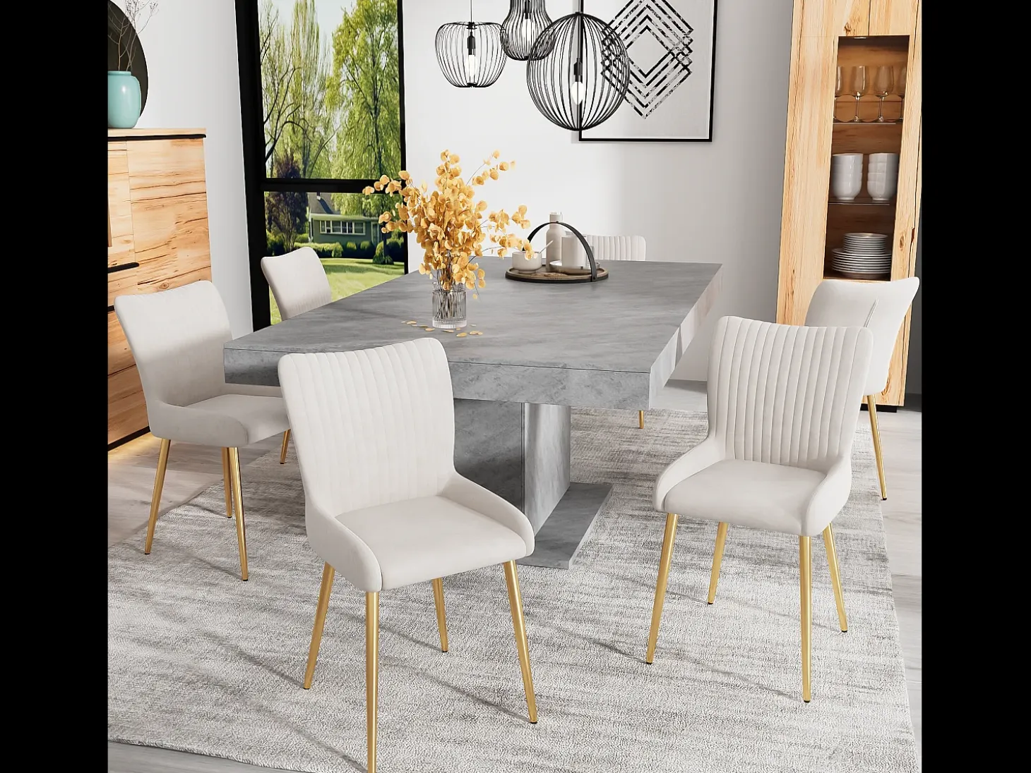 Silla de comedor de 2 piezas de terciopelo beige con patas de metal dorado y soporte lumbar (74x58x48 cm)