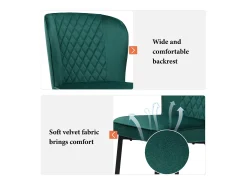 Silla de comedor de diseño, 4 sillas de terciopelo verde con respaldo, asiento de terciopelo, patas de metal (47x43x86 cm)
