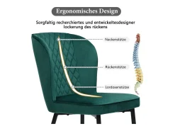 Silla de comedor de diseño, 4 sillas de terciopelo verde oscuro con respaldo y patas de metal (47x43x86 cm)