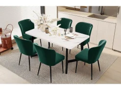 Silla de comedor de diseño, 4 sillas de terciopelo verde oscuro con respaldo y patas de metal (47x43x86 cm)