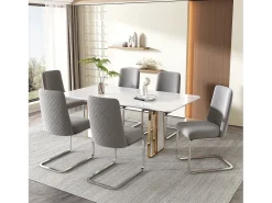 Silla de comedor de dos piezas de terciopelo de diseño de lujo con respaldo de diamante y patas de metal plateado, gris (47 x 47 x 90 cm)