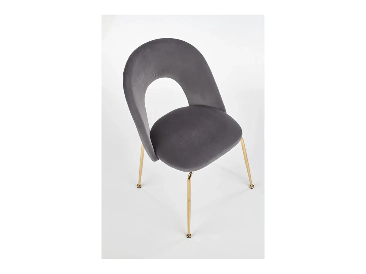 Silla de comedor de estilo vintage en terciopelo gris con patas de acero dorado DATA