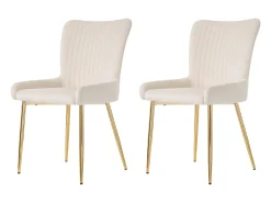 Silla de comedor de terciopelo, lote de 2, chaise longue con cuatro patas de metal dorado, beige