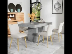 Silla de comedor de terciopelo, lote de 2, chaise longue con cuatro patas de metal dorado, beige