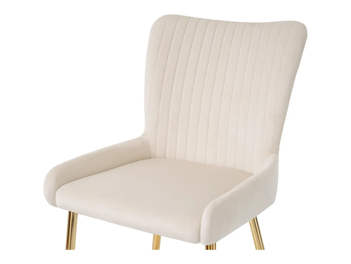 Silla de comedor de terciopelo, lote de 2, chaise longue con cuatro patas de metal dorado, beige