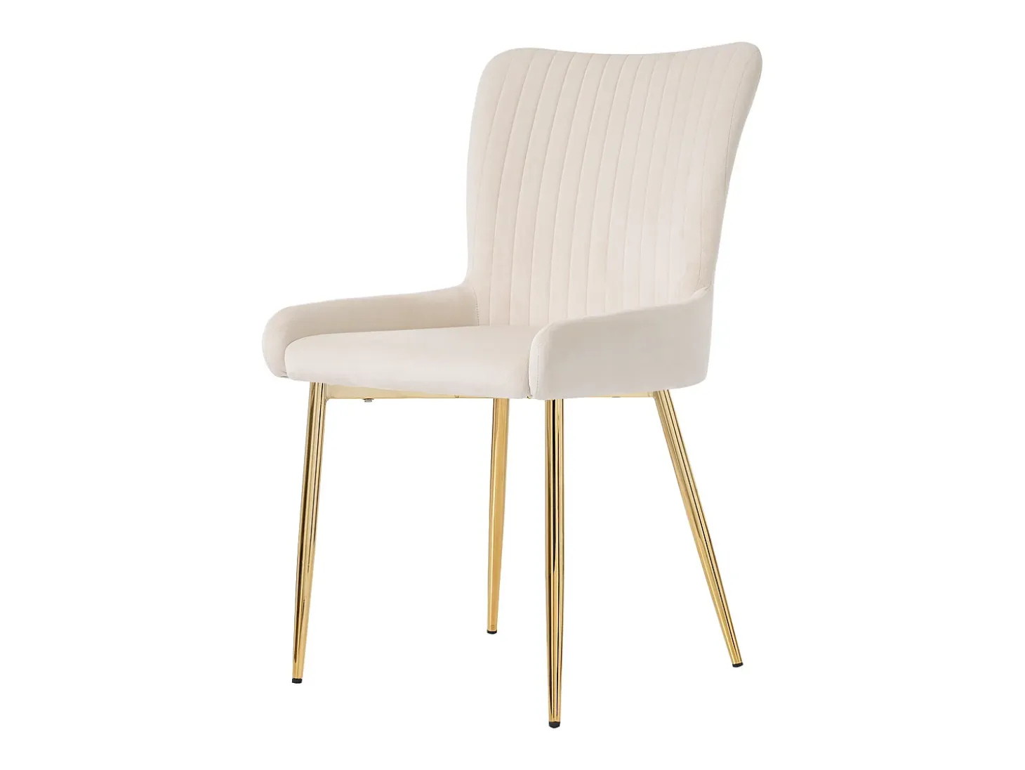 Silla de comedor de terciopelo, lote de 2, chaise longue con cuatro patas de metal dorado, beige