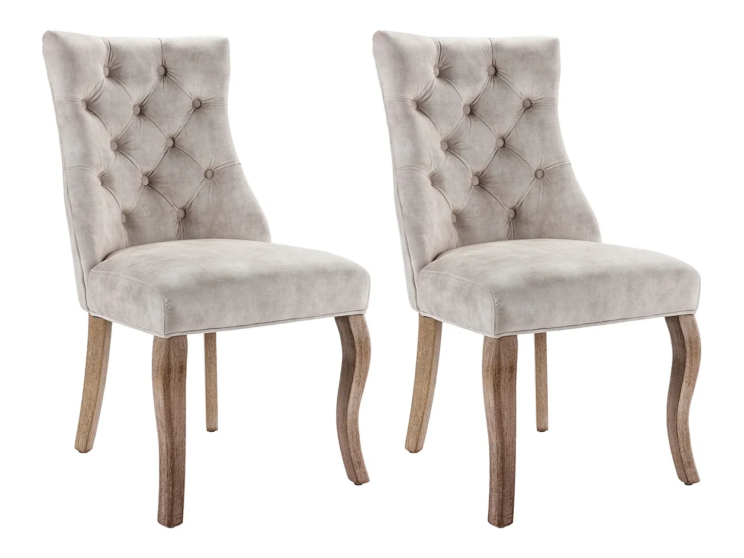 Silla de comedor de terciopelo beige, respaldo alto, botones, patas de madera maciza (51 x 57 x 100 cm)
