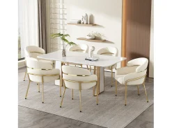 Silla de comedor de terciopelo - 79 x 45 x 53 cm - para salón y dormitorio - cuatro patas de metal - beige
