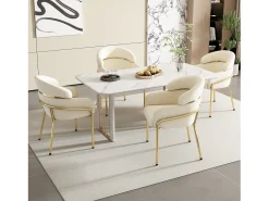 Silla de comedor de terciopelo - 79 x 45 x 53 cm - para salón y dormitorio - cuatro patas de metal - beige