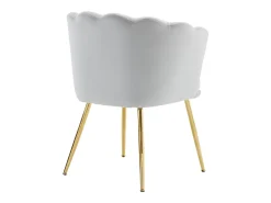 Silla de comedor de terciopelo con respaldo capitoné y patas de metal dorado – gris