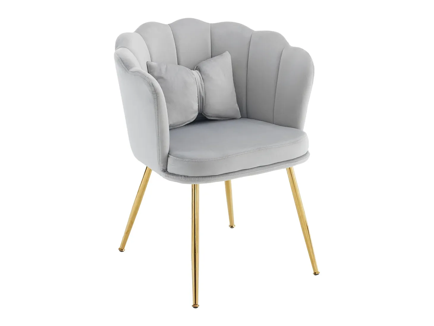 Silla de comedor de terciopelo con respaldo capitoné y patas de metal dorado – gris