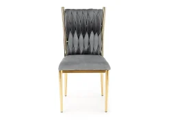 Silla de comedor de terciopelo gris con respaldo tapizado y patas de metal dorado CLYTIA